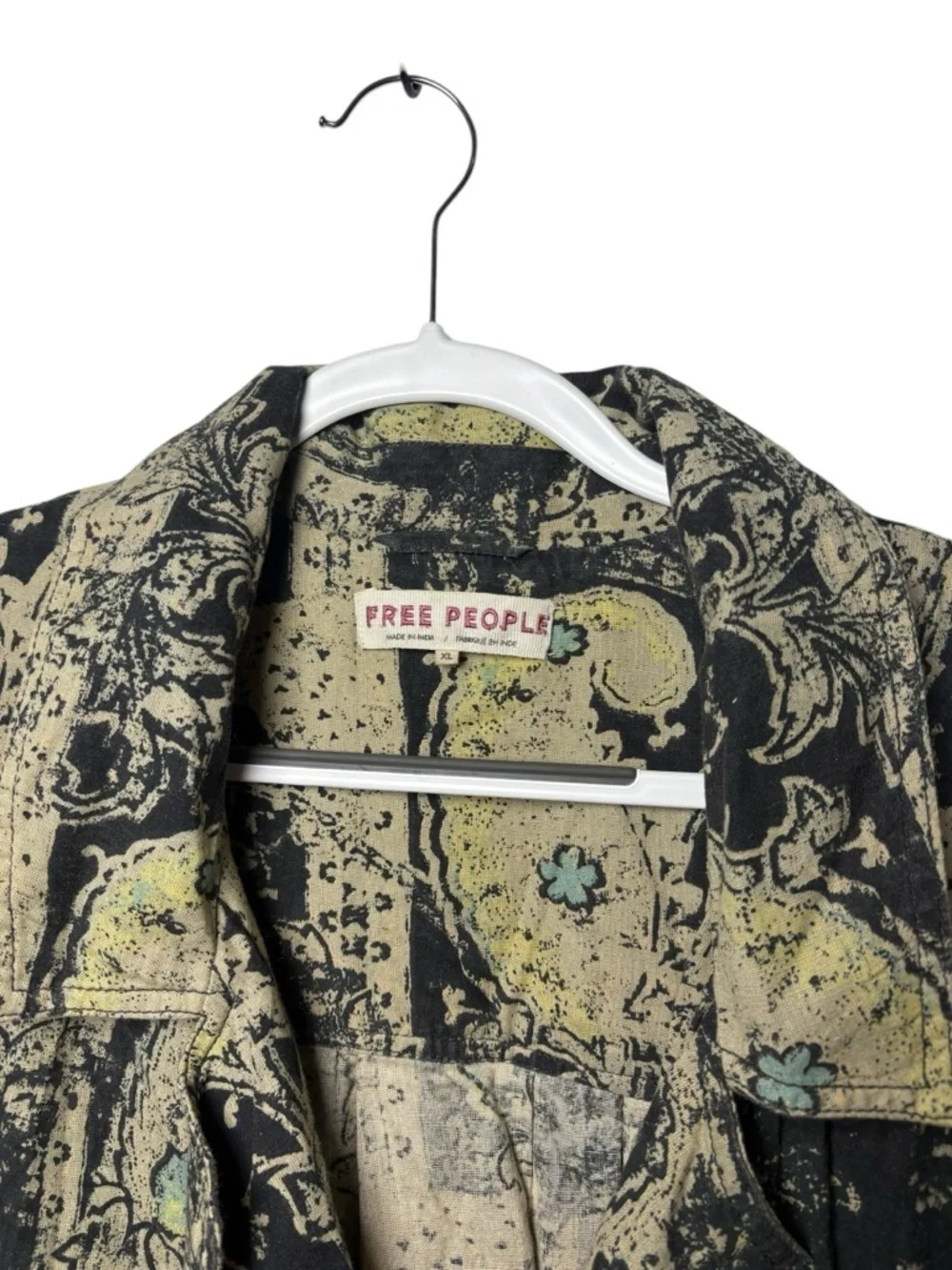 Free People Rae Paisley Duster Jacket XL Boho Linen Blend Longline Boho Indie